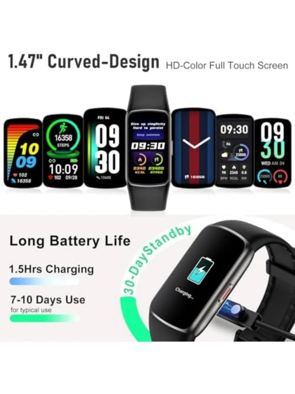 24/7 Heart Rate Monitor Smart Watch - IP68 Waterproof Fitness Tracker, 123